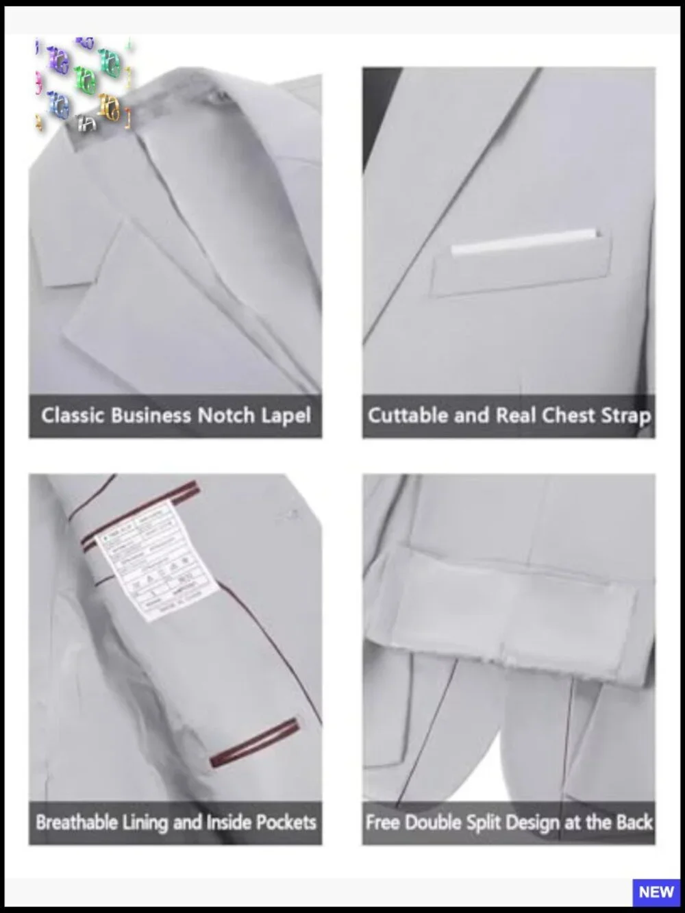 Men's Formal Suit Set 2 Piece Business Casual Blazer Pants Adjustable Waist